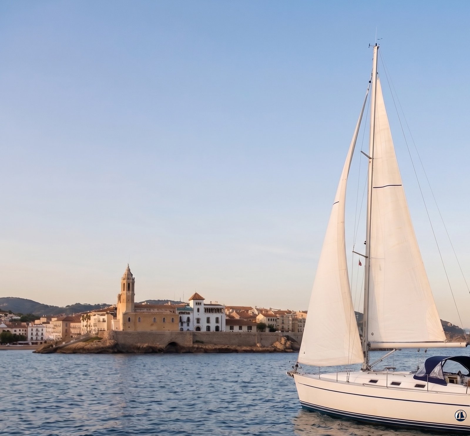 Spacious deck on a sailboat rental in Sitges
